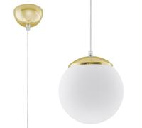 Lampada a Sospensione Vetro Sfera Ø 20 CM Bianco Oro E27 Luce Sala Pranzo Cucina
