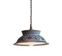 Lampada a sospensione vintage in ceramica, paralume in porcellana blu e bianca dipinto a mano, cavo regolabile in ottone, ideale per ingresso, corridoio, ristorante, bar, illuminazione d'effetto in st