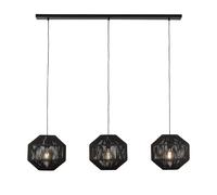 Lampada a sospensione Wicker 3Lt - Metallo nero opaco e paralume in corda nera