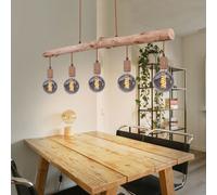 Lampada a Sospensione Wood Casa di Campagna Sala da Pranzo 5 Fiamma L 100 CM [EEK: Non valutato]