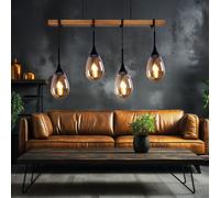 Lampada a Sospensione Wood Luce Tavolo da Pranzo 4 Fiamma Vetro Regolabile [EEK: Non valutato]