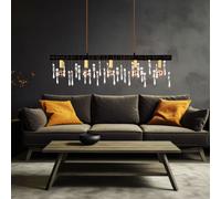 Lampada a Sospensione Wood Luce Tavolo da Pranzo E14 Vetro Cristalli 5 Fiamma [EEK: Non valutato]