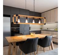 Lampada a Sospensione Wood Luce Tavolo da Pranzo Soggiorno 4 Fiamma [EEK: Non valutato]