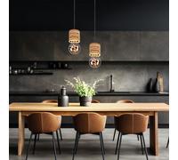 Lampada a Sospensione Wood Retrò da Soggiorno Luce Tavolo Pranzo 2er Set [EEK: Non valutato]