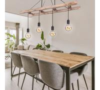 Lampada a Sospensione Wood Vintage Scaletta Legno Natura 4 Fiamma E27 L 115 CM [EEK: Non valutato]