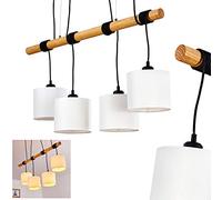Lampada a sospensione Zambia, lampada a sospensione in metallo/legno in bianco/natura,4 x E27, altezza massima 200 cm, lampada a sospensione con travi in legno e paralumi in tessuto, senza lampadina