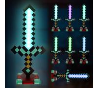 Lampada a Spada Diamante a 7 Colori, Spada LED Ricaricabile per Bambini, Spada da Gioco Miner con Base Rimovibile 2 in 1, Spada LED per Bambini, Idee Regalo, Cosplay, Decorazione per Camera e Feste