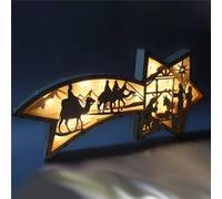 Lampada a stella per presepe di Natale, ornamenti natalizi in legno a LED Lampada da scrivania a forma di stella per presepe, presepe per interni, decorazioni natalizie cristiane (A)