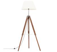 Lampada a Treppiede Marrone e Bianco in Legno di Teak 141 cm