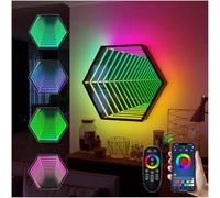 Lampada a Tunnel a Specchio Infinito,Luce Cangiante,Luce Notturna a Specchio 3D a LED Su Un Lato,Luce Infinita Sensoriale per Casa,Scrivania,Soggiorno,Decorazione per Feste,Hexagon-11.8"/30cm