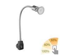 ledscom.de Lampada a zoccolo LESCH lampada da lettura a collo d'oca interruttore cromo/nero + GU10 LED, PAR16, bianco caldo, 374lm, 70°, dimmer a 3 livelli