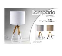 LAMPADA ABAT JOUR CERAMICA 22X22X43CM LUMETTO TAVOLO BASE LEGNO TREPIEDE 698743
