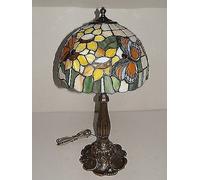 Lampada Abatjour Vetro TIFFANY base LIBERTY in Ottone con GIRASOLI E FARFALLE