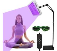 Lampada abbronzante, 100 LED, per uso domestico, luce viola da 395 nm, dispositivo autoabbronzante per viso e corpo, testa rotante a 360° e supporto angolare regolabile, luminosità timer e occhiali