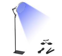 Lampada abbronzante Solarium per casa, 50 W, 250 LED, 460 NM, luce abbronzante per viso e corpo, luce solare rotonda con supporto regolabile e pieghevole (argento)