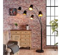 Lampada ad arco Lindby Tinne, nero/oro, marmo, a 5 luci, E14 LINDBY