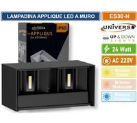 LAMPADA APPLIQUE LED DA MURO NERA 24W CON DOPPIO FASCIO LUMINOSO REGOLABILE IP65