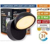 LAMPADA APPLIQUE LED DA MURO TESTA RUOTABILE 12W SMD CCT 3IN1 CAMBIA COLORE IP54