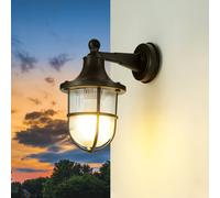 Lampada Applique per Esterni IP64 Nero Antico Vetro Ottone Maritim E27 Parete