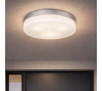 Esterni Lampada Soffitto Bagno LED Vetro Opale Alluminio Argento 3-Flammig