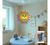 Lampada Bambini Sospensione Sole Legno Giallo RGB LED Telecomando Dimmer Pendolo [EEK: F]