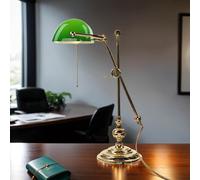 Lampada Banchiere Verde Oro di Vetro Ottone Regolabile Interruttore da Scrivania