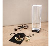 lampada block piccola da tavolo line, dimensioni 6x6xH20 cm, spessore 60 mm alla base luce calda trasparente