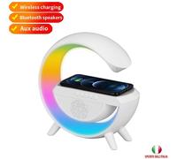 LAMPADA BLUETOOTH COMODINO CON RICARICA WIRELESS ALTOPARLANTE SVEGLIA LUCI LED