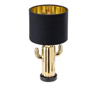 Navaris Lampada Cactus Ceramica - Base Lampada da Tavolo Oro con Paralume Nero - Luce da Scrivania Oro con Attacco per Lampadina E14 - Alta 32,5 cm