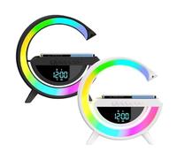 Lampada caricabatterie wireless a forma di G, luci da comodino, lampade intelligenti con altoparlante-timer, sveglia, lampada da comodino da scrivania con ricarica wireless, altoparlante da tavolo