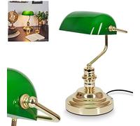 Lampada classica da banco, lampada da tavolo retrò in metallo in ottone lucido, paralume in vetro verde, attacco E27, lampada da tavolo per ufficio e scrivania, senza lampadina/e