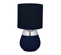 Relaxdays Lampada da Tavolo, Abat Jour Paralume in Tessuto e Base Acciaio, E14, HxD: 32x18 cm, Luce Comodino Letto, Blu
