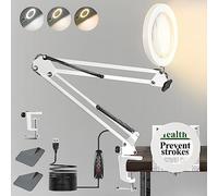 Lampada con lente d'ingrandimento 10X con luce, 3 modalità di colore, lente dimmerabile senza scatti, lampada a morsetto illuminata, braccio regolabile, diametro 4,3", lente in vetro reale in vetro