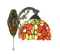 Lampada con Palette di Girasole in Stile Tiffany con Interruttore A Catena Arancione, Luce in Vetro Colorato A Foglia Verde Gialla Arancione per Leggere Il Corridoio del Comodino