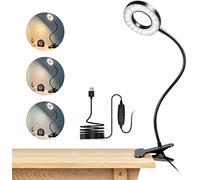 Lampada con Pinza Dimmerazione infinita 3500-7000K, 3 Modalità e 24 LEDs, Flessibile a 360 °, Protezione Degli Occhi, Ideale per E-Reader, Studio, Letto, Viaggi, Tablet, Nero