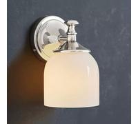 Lampada da bagno cromata, confezione da 1, applique da parete industriale vintage con paralume in vetro bianco, lampada da parete in metallo cablato E27, camera da letto, corridoio, decorazioni