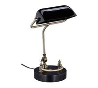 Lampada da banchiere Relaxdays, paralume in vetro, base in legno, lampada da ...