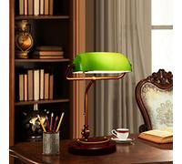 Lampada Da Banchiere Tradizionale Verde Con Interruttore Strappo, Lampada Da Scrivania Retrò Lampada Da Banchiere, Finitura Ottone, Con Paralume in Vetro Verde Nostalgico Base in Legno, E27