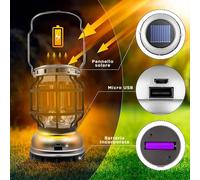 LAMPADA DA CAMPEGGIO A LED SOLARE LANTERNA A FIAMMA PORTATILE RICARICABILE USB