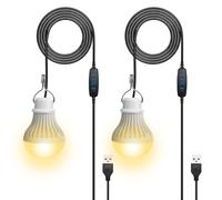 Lampada da campeggio a LED USB, 2 lampadine ricaricabili da 7 W, dimmerabili, 3 modalità di illuminazione, 2700 - 5000 K, luce di emergenza con gancio, a batteria, da campeggio, portatile, per