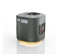 Lampada da campeggio ricaricabile da 1600 mAh e ventilatore, 2 modalità di illuminazione a LED bianca calda, lampada portatile con alimentatore di riserva per escursioni all'aperto, viaggi, compatta