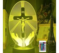 Lampada da comodino 3D con telecomando a forma di croce di Gesù 16 colori illusione di luce notturna in acrilico LED per cameretta dei bambini, decorazione per ufficio, regalo di compleanno o di