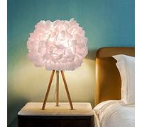 Lampada da comodino a fiore di seta rosa Lampada da tavolo a fiore con paralume da tavolo con base in legno triangolare per soggiorno, camera da letto, decorazione della casa