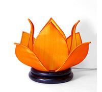 Lampada da Comodino Asiatica Fiore di Loto in Seta Arancione - Altezza 19,5 cm x Diametro Ø29 cm - Lampada da tavolo, soggiorno, camera - Decorazione e Artigianato dal Vietnam (Ref. LL-PT-O)