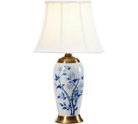 Lampada da comodino Compatible with camera da letto in porcellana semplice moderna cinese da 62 cm, lampada da scrivania in porcellana blu e bianca con lampada a forma di campana,lampadario
