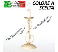 LAMPADA DA COMODINO FERRO BATTUTO 1 L. BIANCO ORO LUMETTO MODERNO CLASSICO Alba