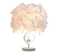 Lampada da comodino GUANSHAN con piume, paralume moderno da tavolo con piume e base in cristallo a forma di cuore e metallo per soggiorno, camera da letto, bar, ristorante, hotel