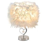 Lampada da comodino GUANSHAN con piume, paralume moderno da tavolo con piume e base in cristallo a forma di cuore e metallo per soggiorno, camera da letto, bar, ristorante, hotel