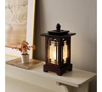 Lampada da Comodino in Legno Fatto a Mano | Design Tradizionale Coreano | Stile Orientale Decorativo | Idea Regalo Unica (Marrone)