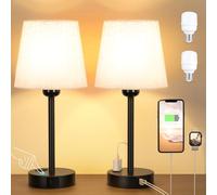 Lampada da Comodino Set di 2, Abat Jour da Comodino Touch Dimmerabile a 3 Vie con Porte USB-A+C 2 Presa CA, Paralume in Lino Beige 2 Lampadine, Lampada da Tavolo per Camera da Letto Soggiorno Ufficio